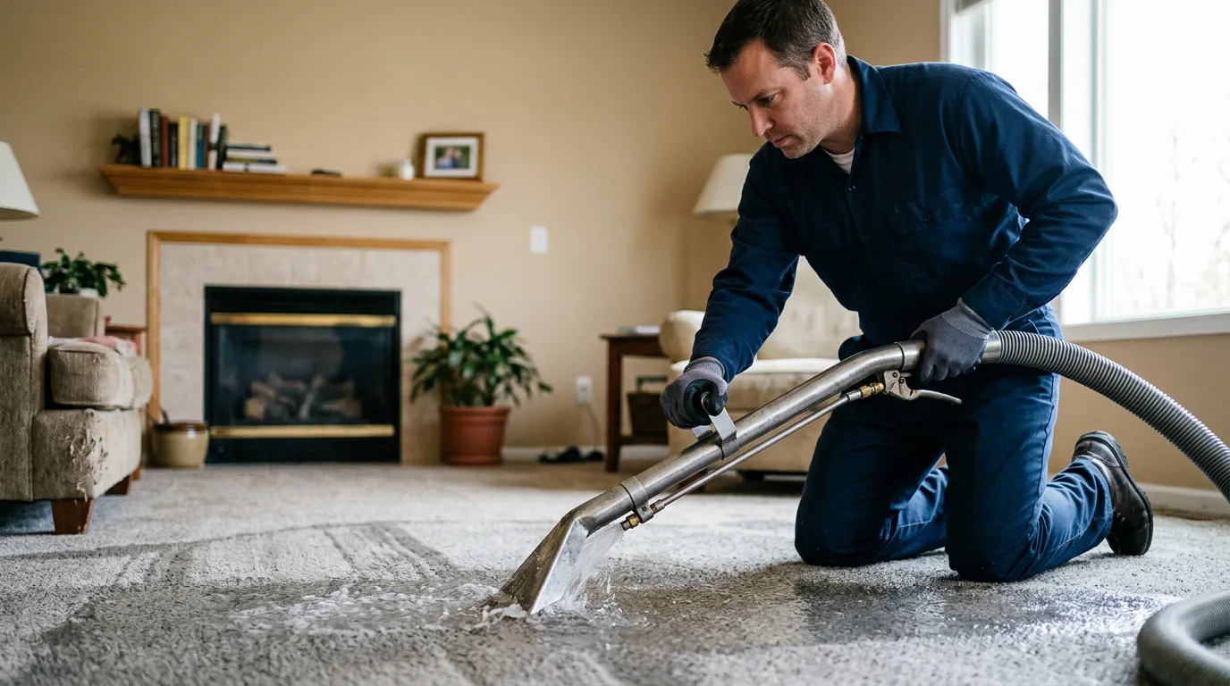 Water damage restoration technician working near Elwood, IL